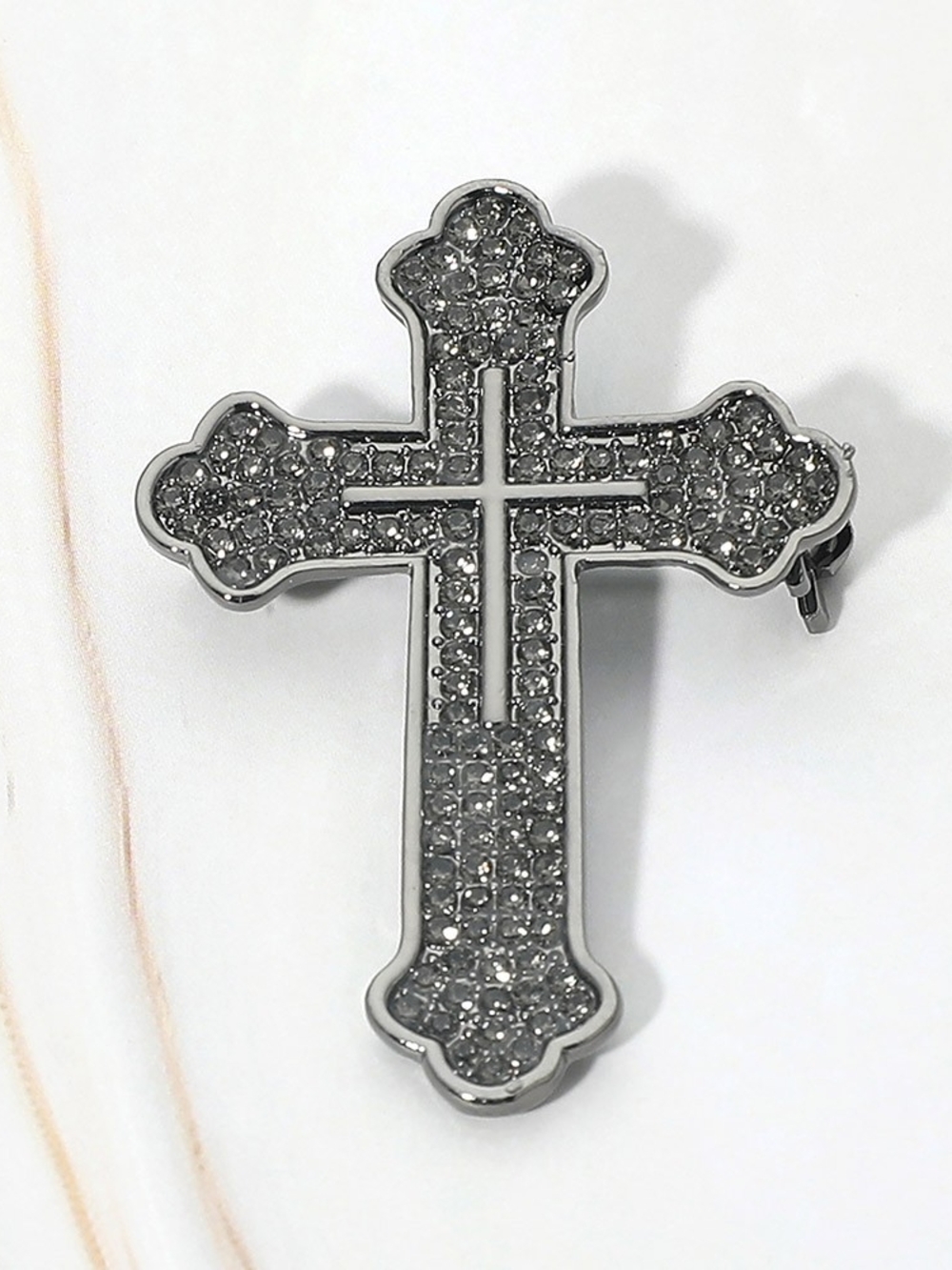 Black Diamond Cross Brooch Rhinestone Crystal Pin Stone Gothic Bling Accessory